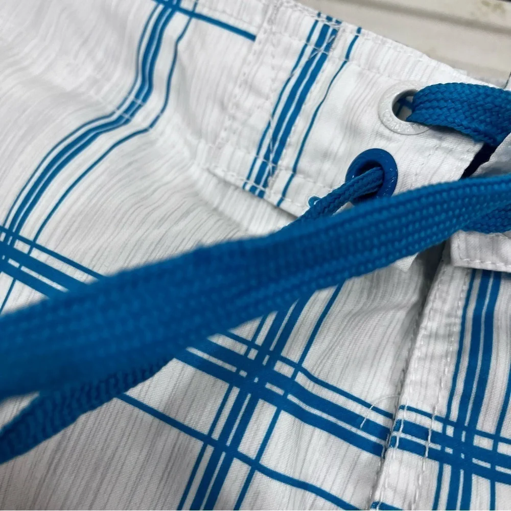 OP Mens White Check Beach Swim Trunks